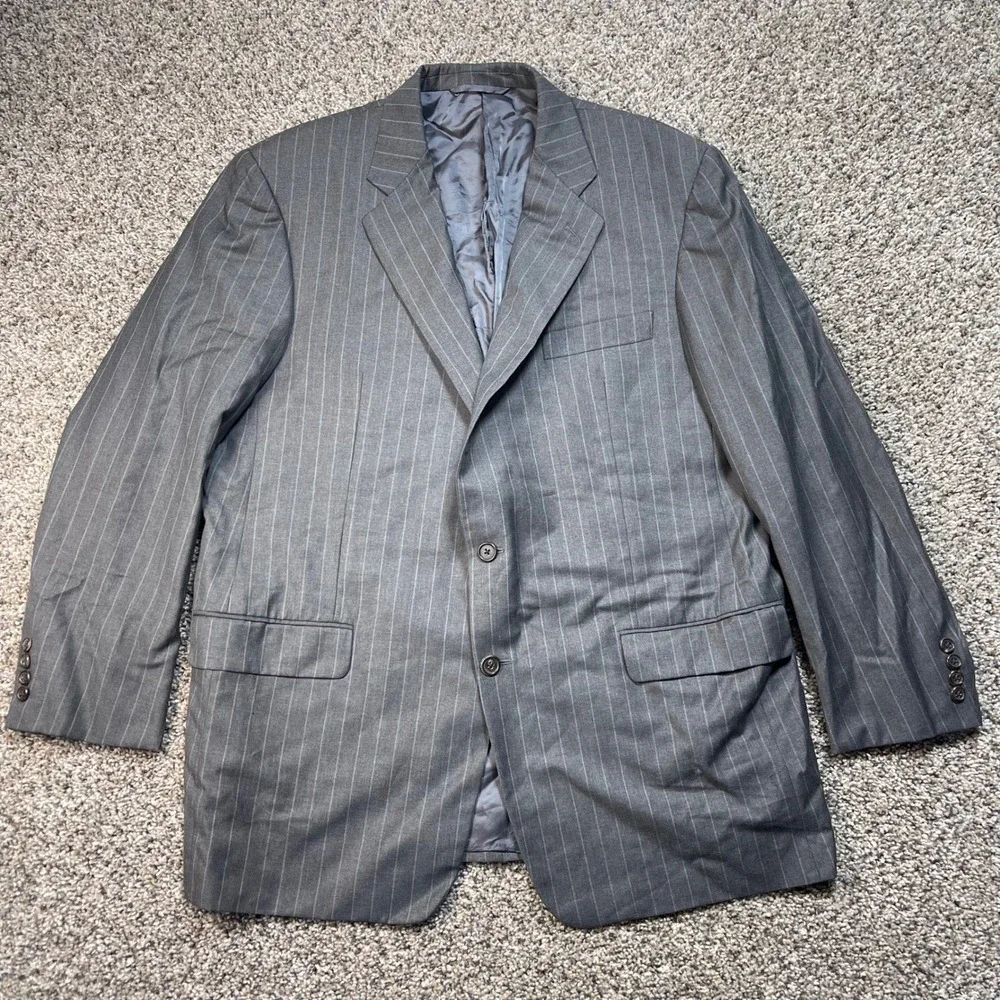 Hickey Freeman Loro Piana Tasmanian Super 120s Wool‎ Pinstripe Blazer Grey 44R